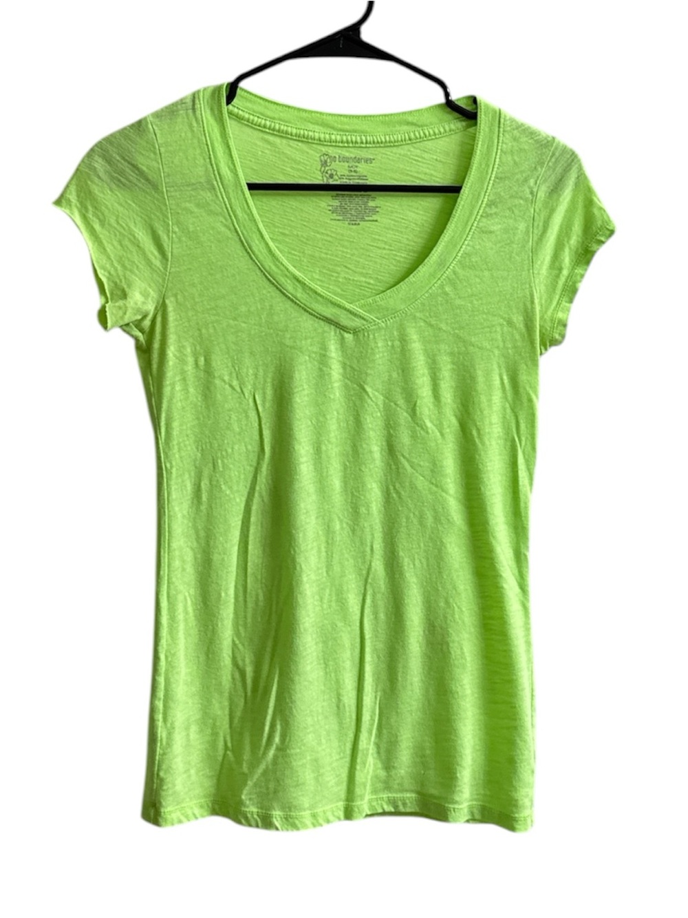No Boundaries Lime Green V-Neck Short Sleeve Tee